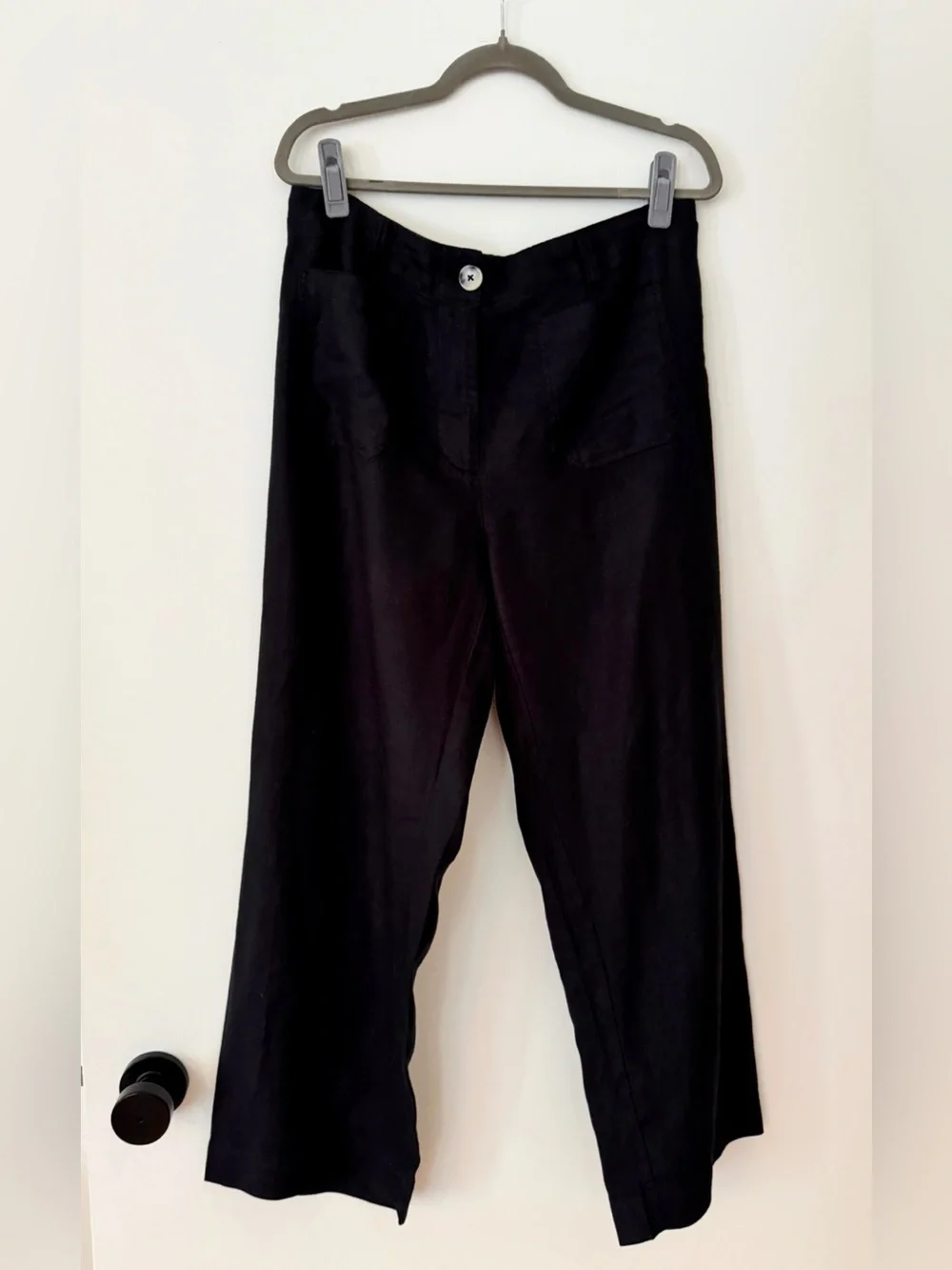 Quince 100% European Linen Patch Pocket Wide Leg Pants Black Size 10